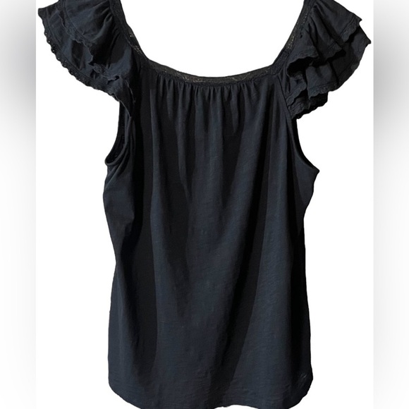 Loft Black Smocked Ruffle Lace Sleeved Blouse Women’s Size Small Bohemian Top - Picture 3 of 16